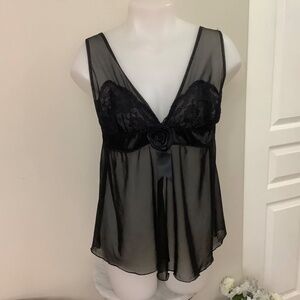 Black Baby Doll Lingerie Top Sz Large 37/38 Bust